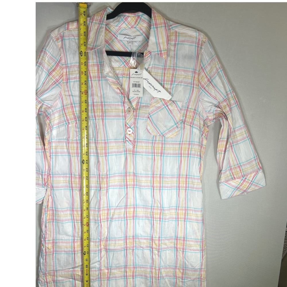 Foxcroft Plaid Shirt Dress 3/4 Sleeve Pocket Collared Size 12 - Picture 10 of 10